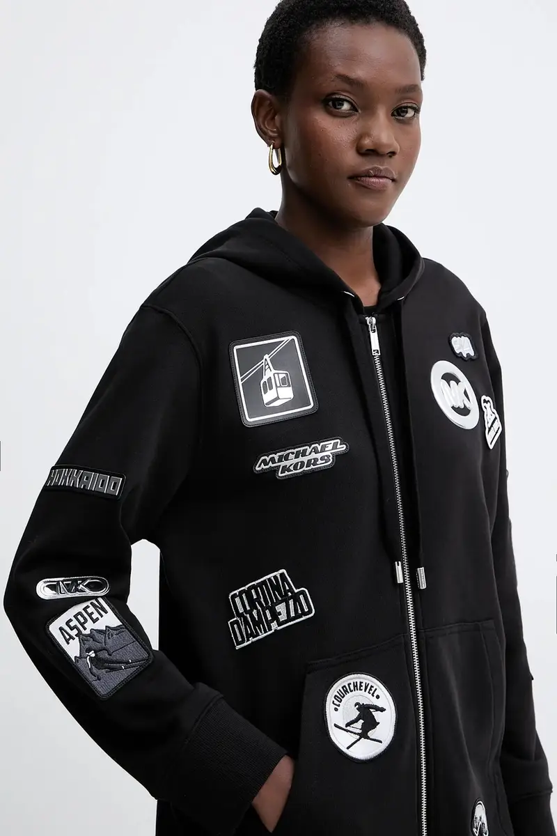 felpa in cotone donna colore nero con cappuccio con applicazione MF551WQ4MY miniatura 4