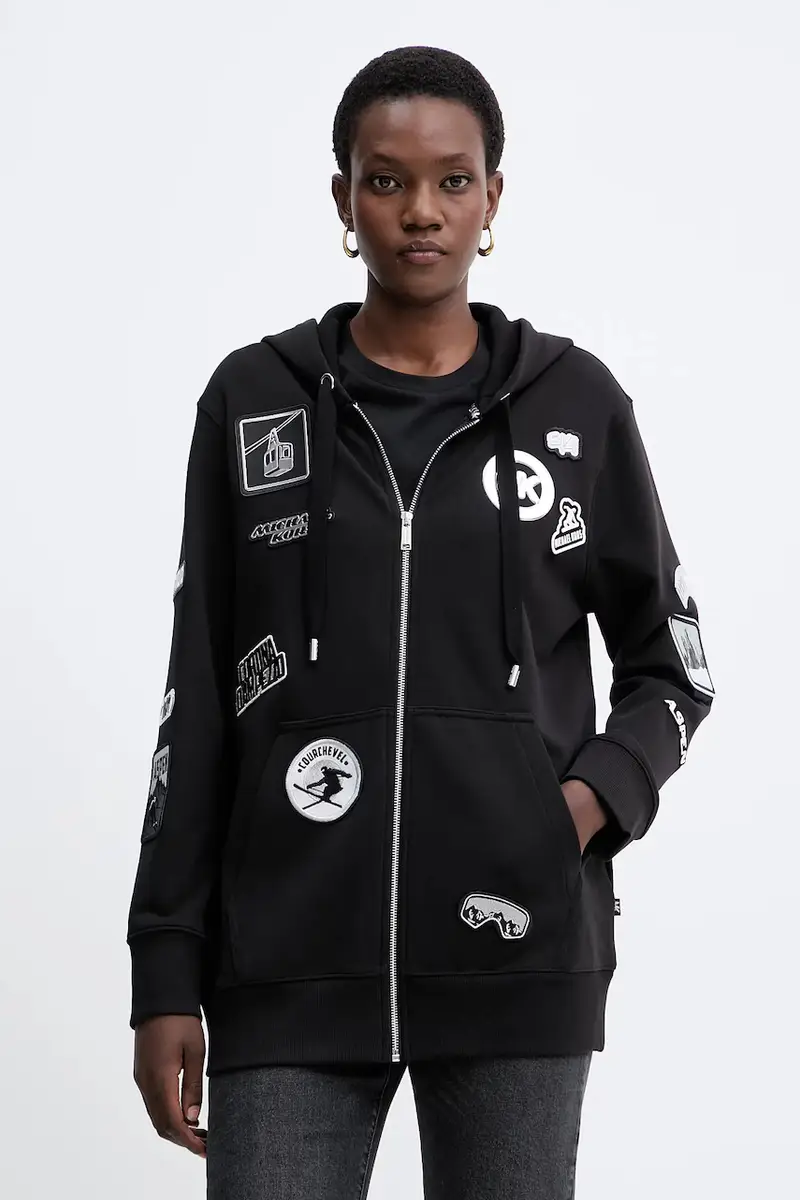 felpa in cotone donna colore nero con cappuccio con applicazione MF551WQ4MY