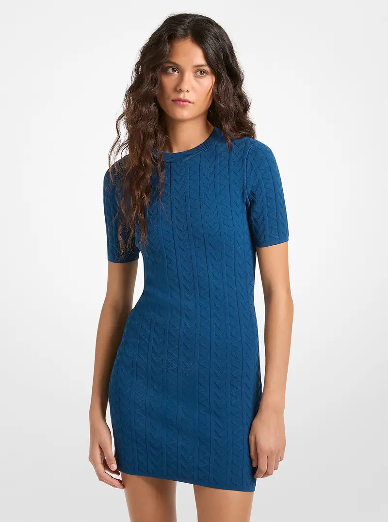 Miniabito in maglia a trecce jacquard con logo MK2000 - Michael Kors Blu miniatura 2