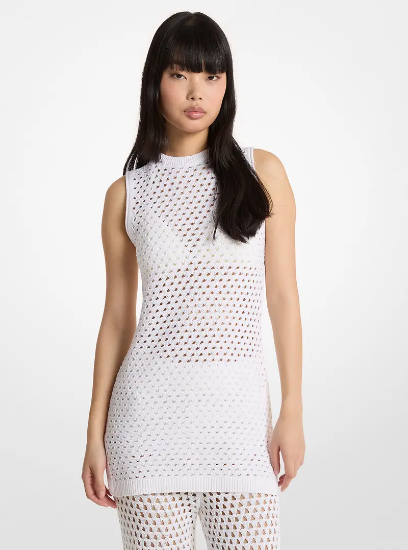 MK Abito a canotta in cotone stretch a maglia aperta - Bianco - Michael Kors