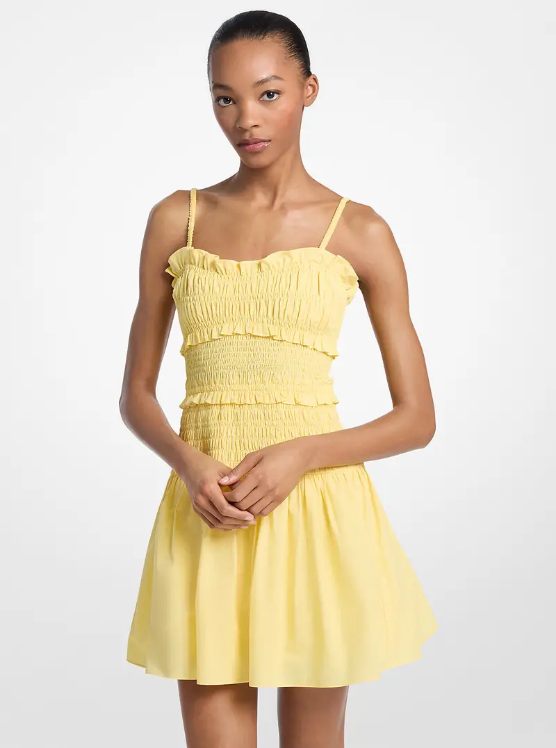 MK Abito a canotta in popeline di cotone con arricciature - Giallo - Michael Kors