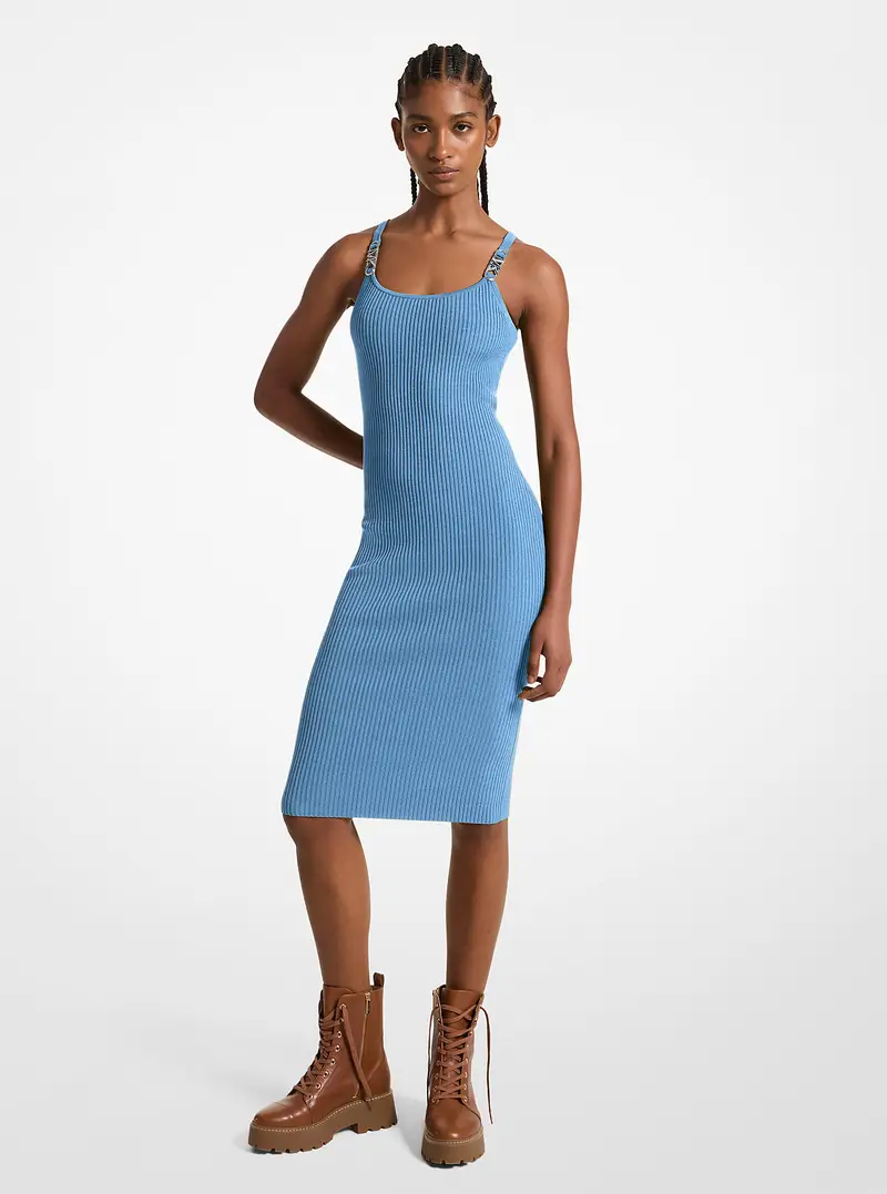 MK Abito a canotta midi in maglia stretch a coste - Blu - Michael Kors