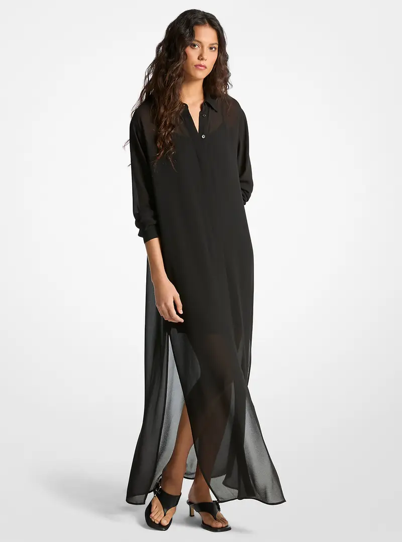 MK Abito chemisier in georgette con cintura - Nero - Michael Kors miniatura 2