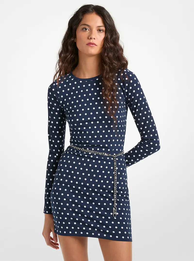 MK Abito in jersey stretch opaco a pois con cintura - Blu - Michael Kors