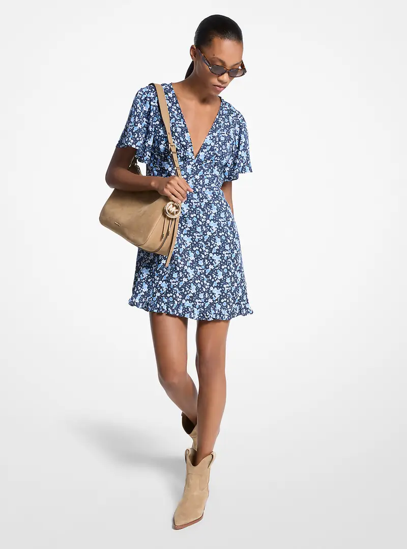 MK Abito in misto viscosa e seta con stampa floreale - Blu - Michael Kors