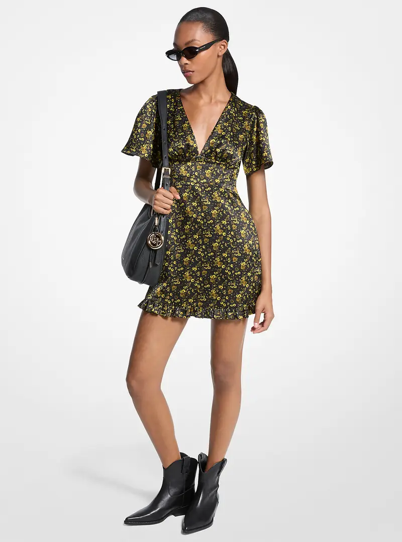 MK Abito in raso martellato con stampa floreale - Verde - Michael Kors