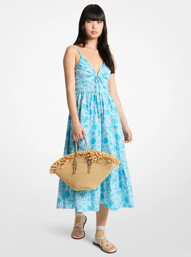 MK Abito longuette in popeline di cotone con stampa floreale - Blu - Michael Kors