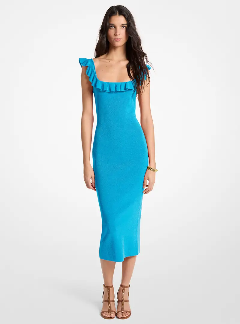 MK Abito longuette in viscosa stretch con volant - Blu - Michael Kors