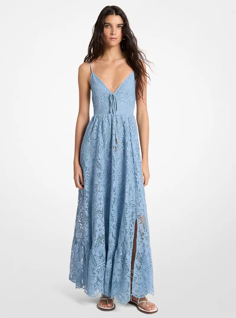 MK Abito maxi in pizzo floreale cordonato - Blu - Michael Kors