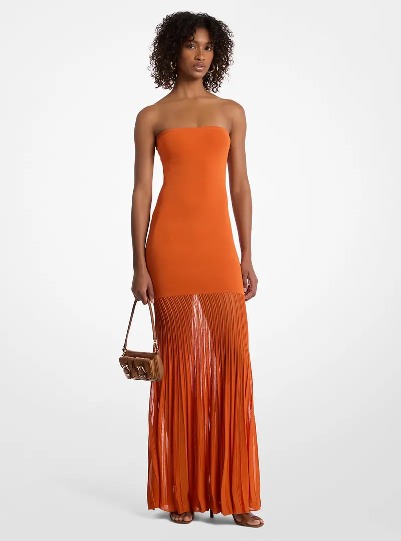 MK Abito senza spalline trasparente in maglia stretch - Arancio - Michael Kors