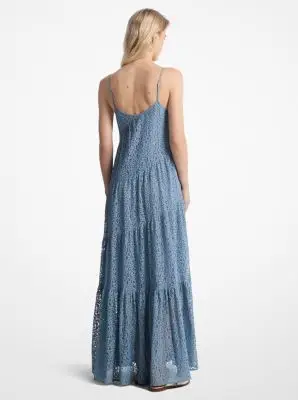 MK Abito sottoveste a balze in pizzo floreale - Blu - Michael Kors miniatura 2