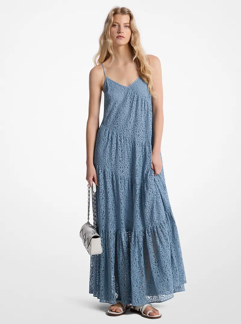 MK Abito sottoveste a balze in pizzo floreale - Blu - Michael Kors