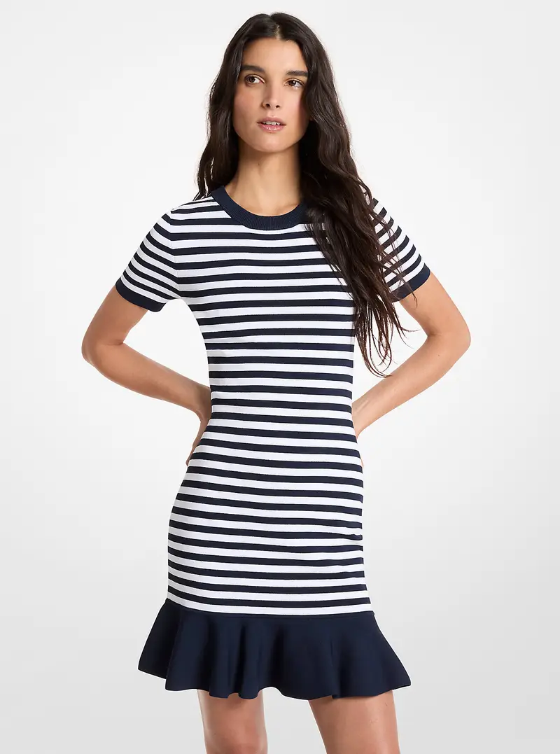 MK Abito svasato in viscosa stretch a righe - Blu - Michael Kors