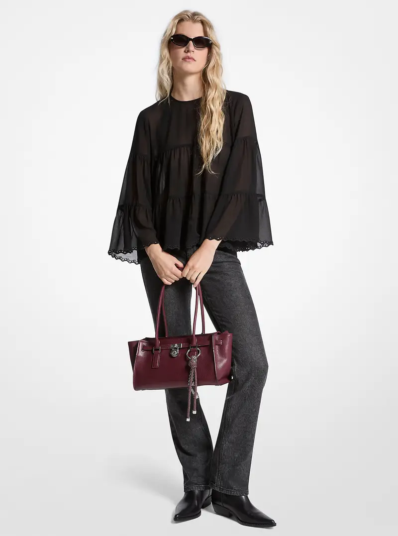 MK Blusa in georgette a balze - Nero - Michael Kors