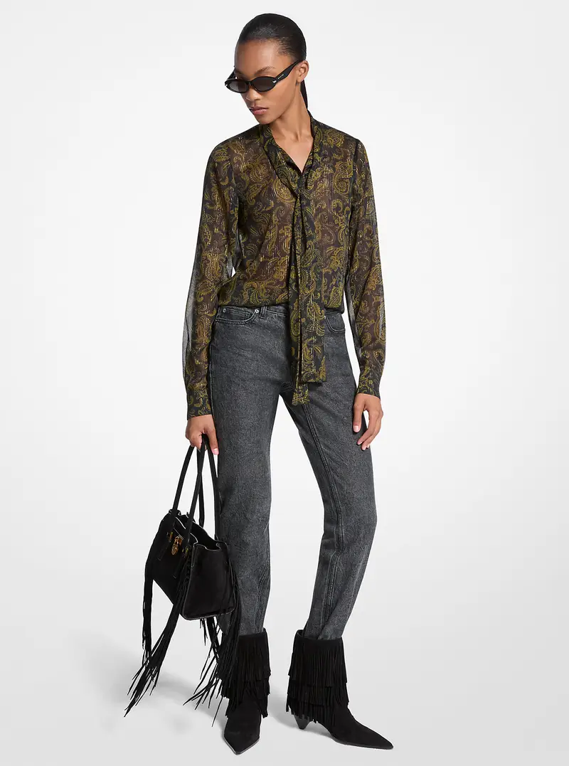 MK Blusa in georgette con stampa paisley metallizzata - Verde - Michael Kors