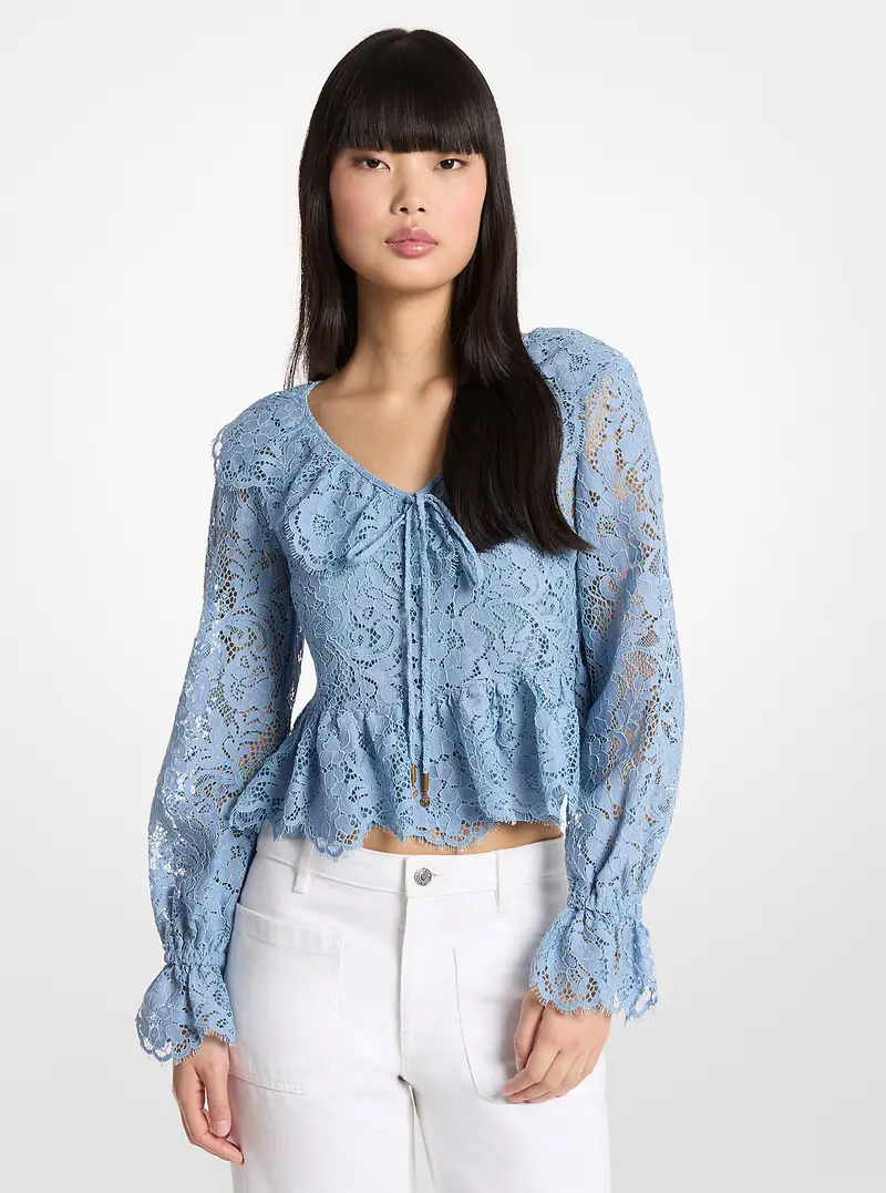 MK Blusa in pizzo cordonato floreale - Blu - Michael Kors