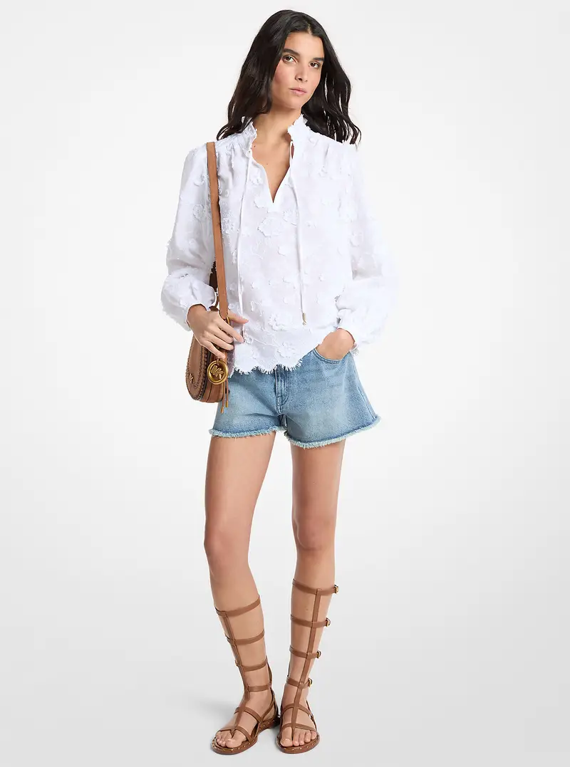 MK Blusa in voile di cotone con ricami floreali - Bianco - Michael Kors miniatura 2