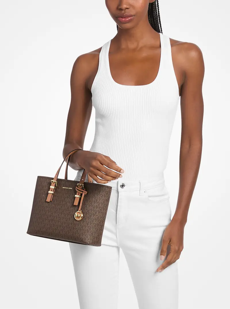 MK Borsa a tracolla convertibile Quinn piccola con stampa logo - Marrone - Michael Kors miniatura 3