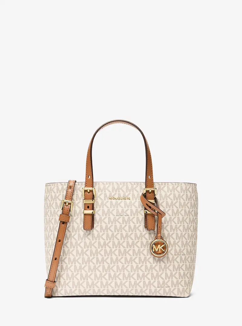 MK Borsa a tracolla convertibile Quinn piccola con stampa logo - Naturale - Michael Kors