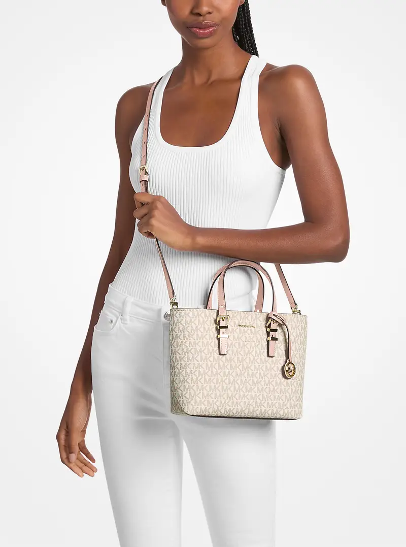 MK Borsa a tracolla convertibile Quinn piccola con stampa logo - Rosa - Michael Kors miniatura 3