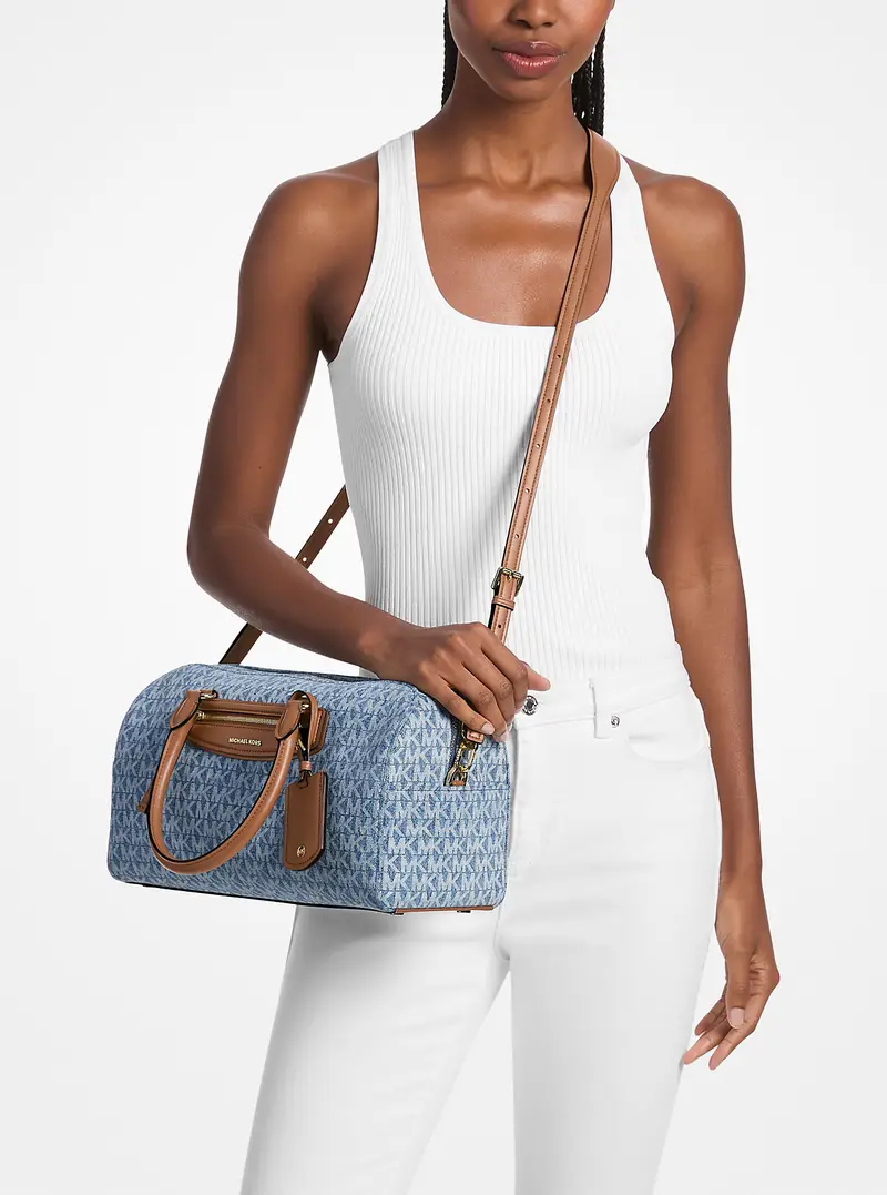 MK Borsa a tracolla Jet Set Travel media in denim con stampa logo - Blu - Michael Kors miniatura 3