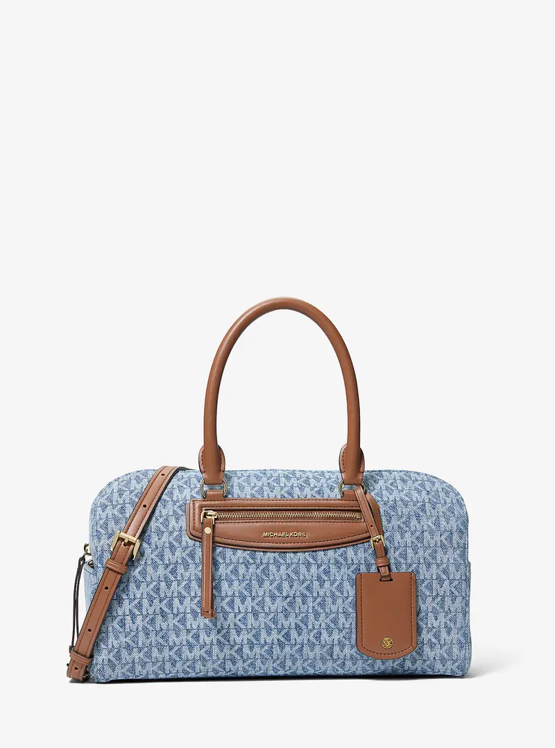 MK Borsa a tracolla Jet Set Travel media in denim con stampa logo - Blu - Michael Kors