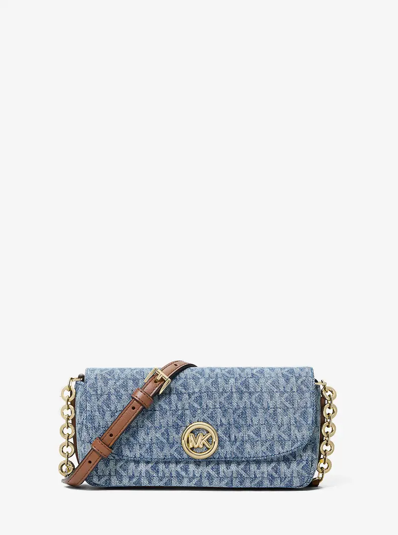 MK Borsa a tracolla Nolita piccola in denim con logo jacquard - Blu - Michael Kors