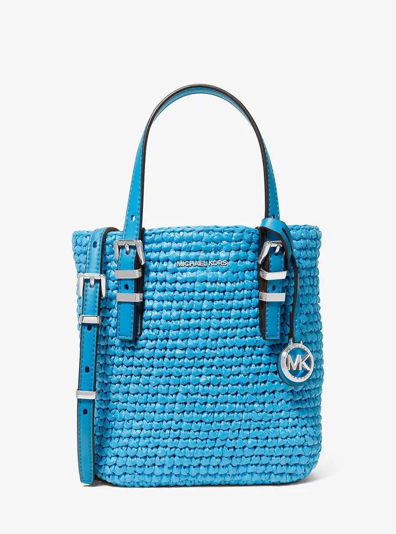 MK Borsa a tracolla Quinn extra-small in paglia lavorata a mano - Blu - Michael Kors miniatura 3
