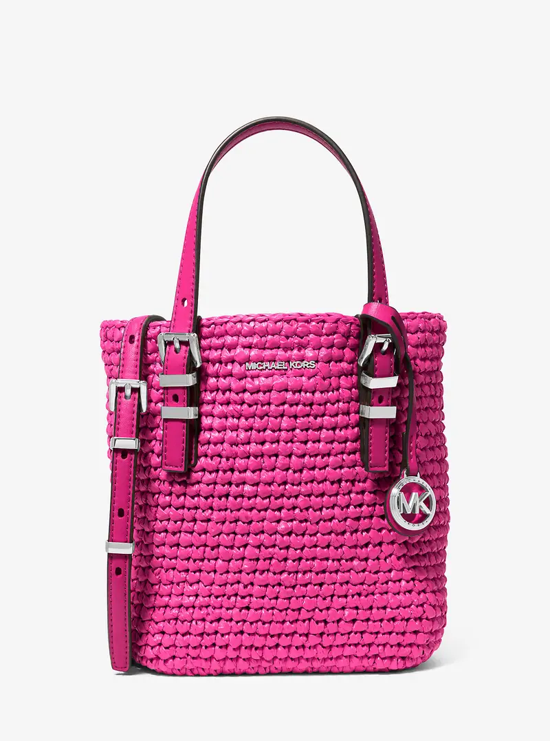 MK Borsa a tracolla Quinn extra-small in paglia lavorata a mano - Rosa - Michael Kors