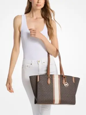 MK Borsa tote Becca grande con riga e logo - Marrone - Michael Kors miniatura 2