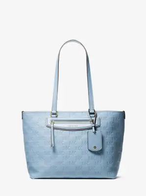 MK Borsa tote Jet Set Travel media in pelle con logo in rilievo - Blu - Michael Kors miniatura 2