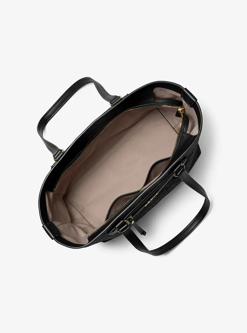 MK Borsa tote Jet Set Travel media in pelle con logo in rilievo - Nero - Michael Kors miniatura 3