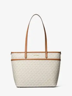 MK Borsa tote Marlowe media con tasca e stampa logo - Naturale - Michael Kors miniatura 2