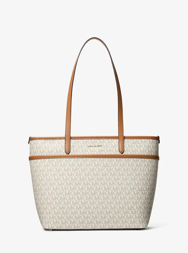 MK Borsa tote Marlowe media con tasca e stampa logo - Naturale - Michael Kors