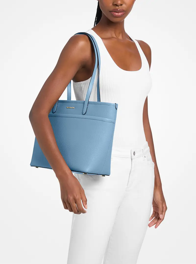 MK Borsa tote Marlowe media in pelle martellata - Blu - Michael Kors miniatura 3