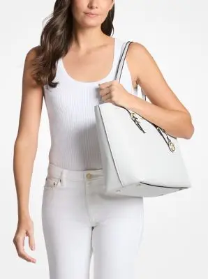 MK Borsa tote Quinn grande in pelle martellata - Bianco - Michael Kors miniatura 3