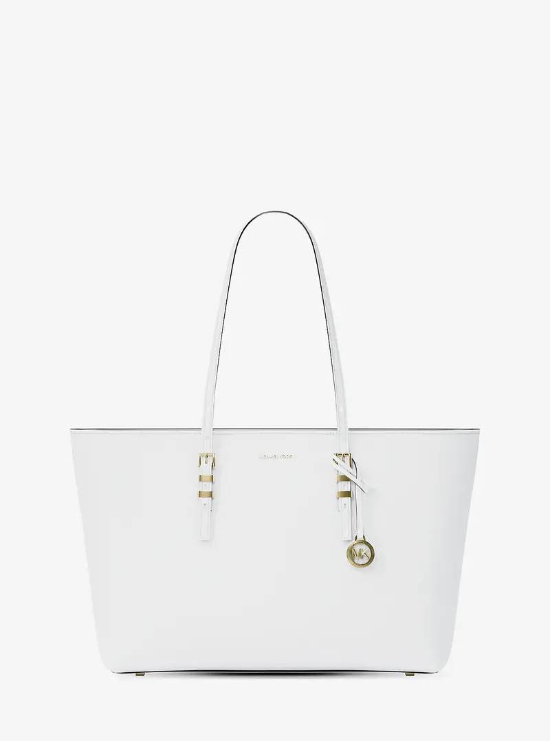 MK Borsa tote Quinn grande in pelle martellata - Bianco - Michael Kors