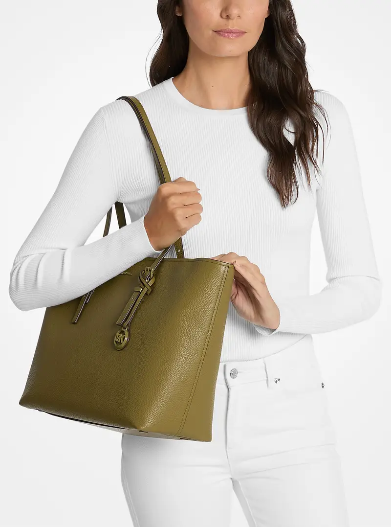 MK Borsa tote Quinn grande in pelle martellata - Verde - Michael Kors miniatura 3