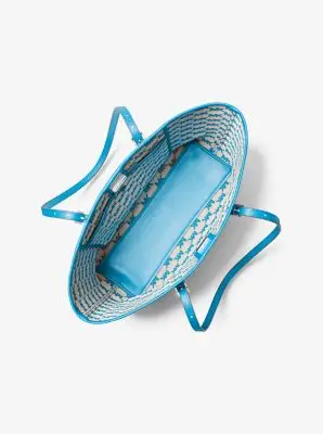 MK Borsa tote Quinn grande in tela a righe - Blu - Michael Kors miniatura 2