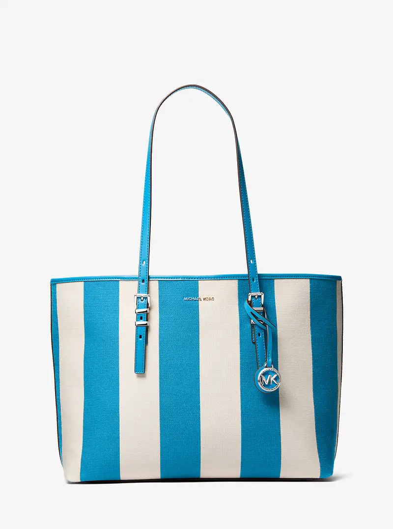 MK Borsa tote Quinn grande in tela a righe - Blu - Michael Kors