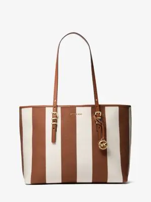 MK Borsa tote Quinn grande in tela a righe - Marrone - Michael Kors miniatura 2