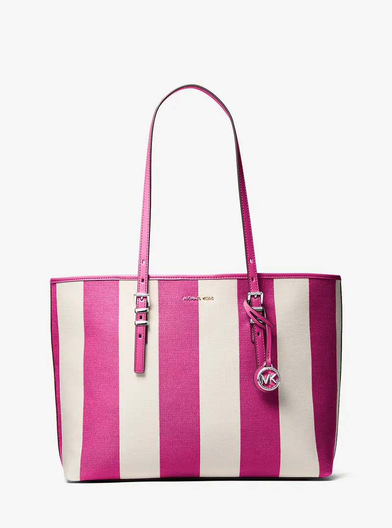 MK Borsa tote Quinn grande in tela a righe - Rosa - Michael Kors