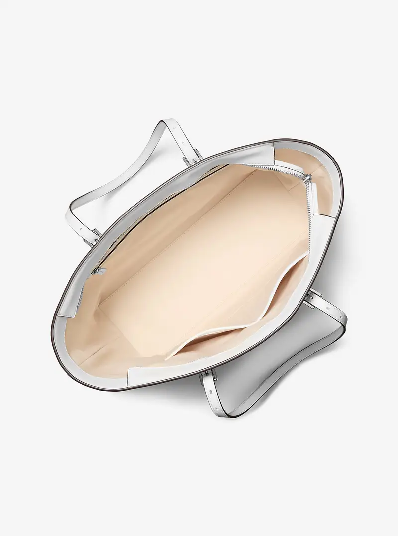 MK Borsa tote Quinn grande metallizzata con logo - Bianco - Michael Kors miniatura 3