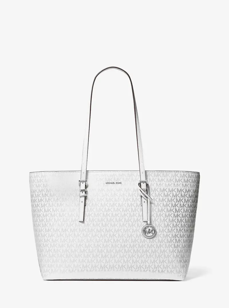 MK Borsa tote Quinn grande metallizzata con logo - Bianco - Michael Kors