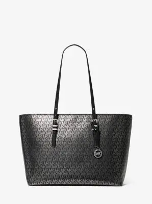 MK Borsa tote Quinn grande metallizzata con logo - Nero - Michael Kors miniatura 2