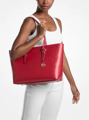 MK Borsa tote Quinn grande metallizzata con logo - Rosso - Michael Kors miniatura 2