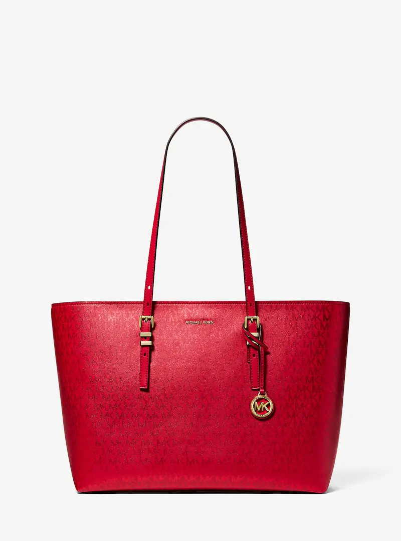 MK Borsa tote Quinn grande metallizzata con logo - Rosso - Michael Kors