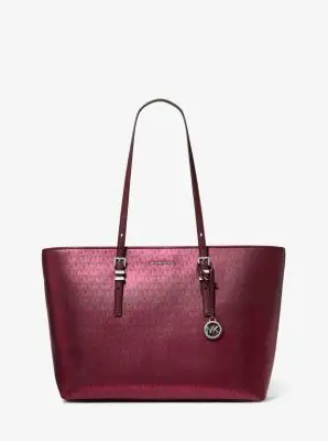 MK Borsa tote Quinn grande metallizzata con logo - Rosso - Michael Kors miniatura 2