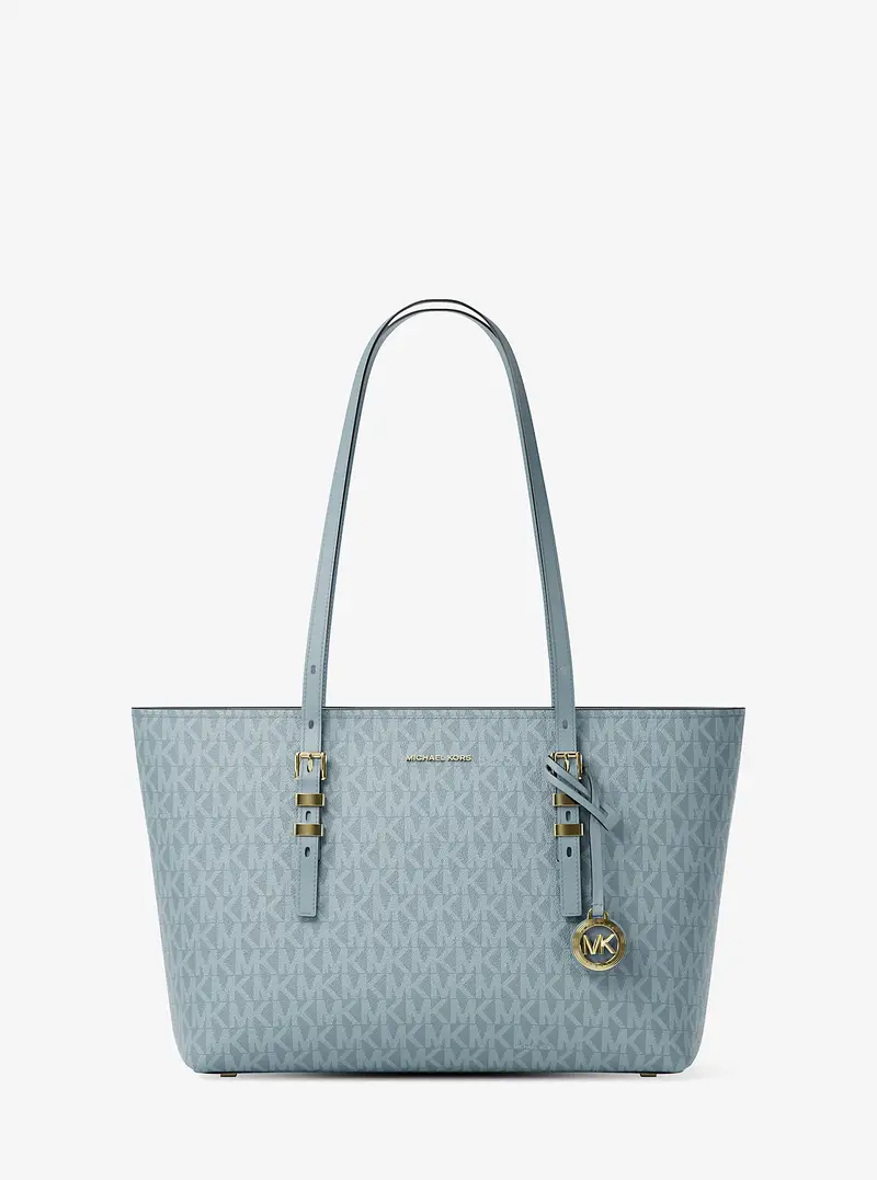 MK Borsa tote Quinn media in pelle e stampa logo - Blu - Michael Kors