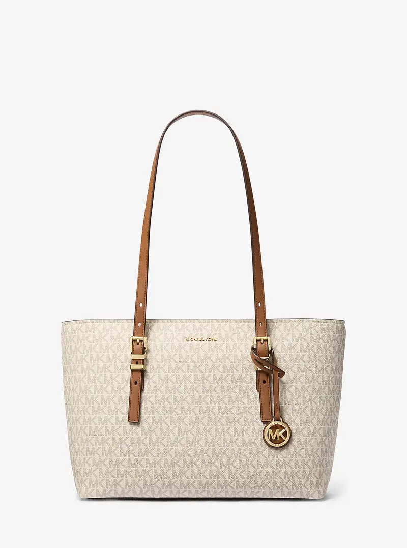 MK Borsa tote Quinn media in pelle e stampa logo - Naturale - Michael Kors
